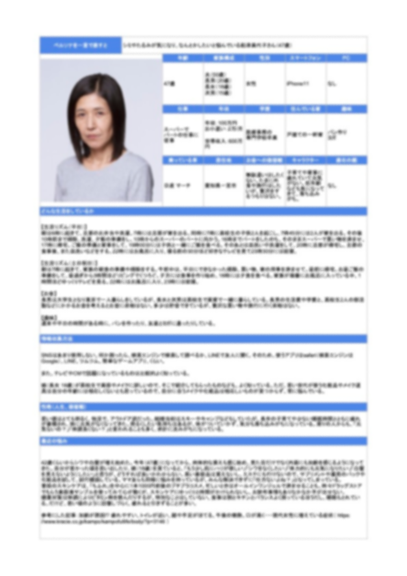 弊社で作成したペルソナの例