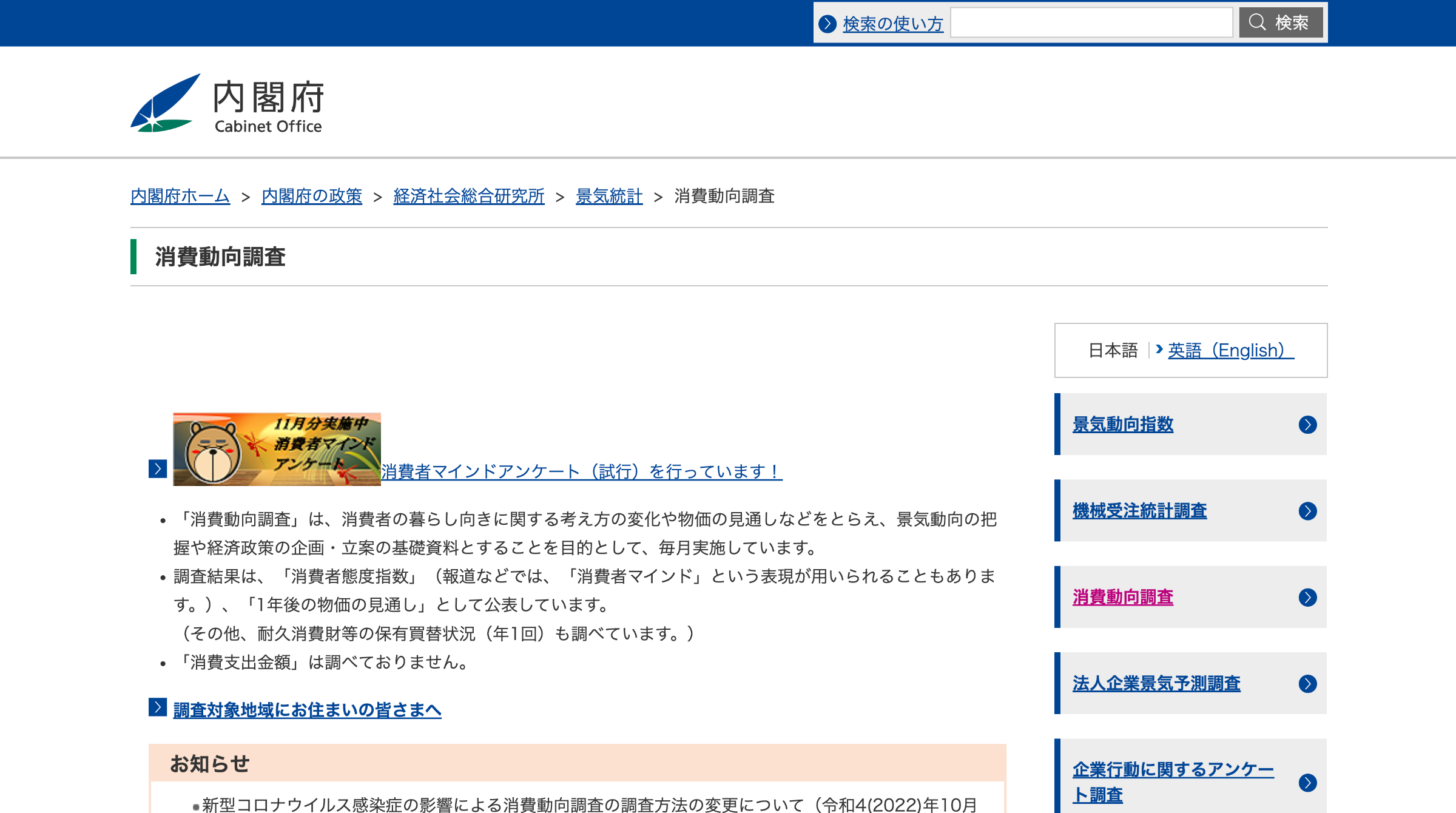 内閣府 - 消費者動向