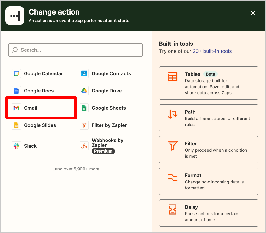 6.Gmailにて自動送信を行うため、遷移先のページで「Gmail」をクリックする