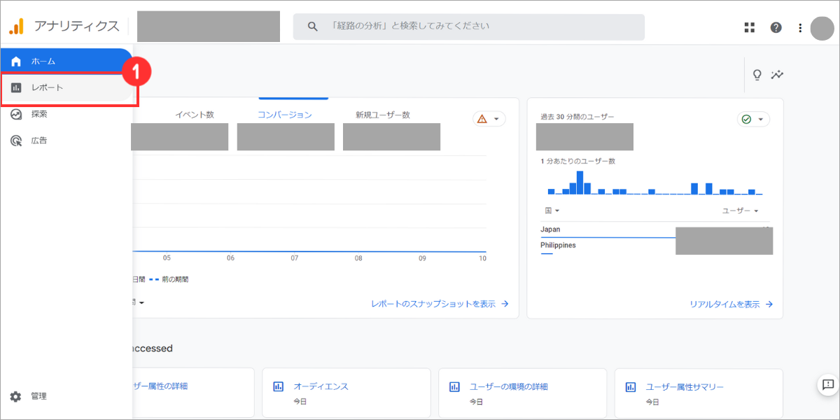 Googleアナリティクス管理画面のホーム画面
