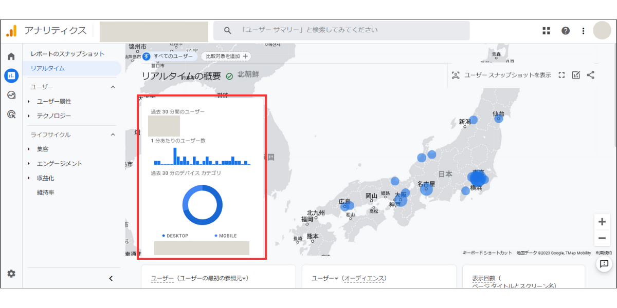 Googleアナリティクス「リアルタイム計測」画面