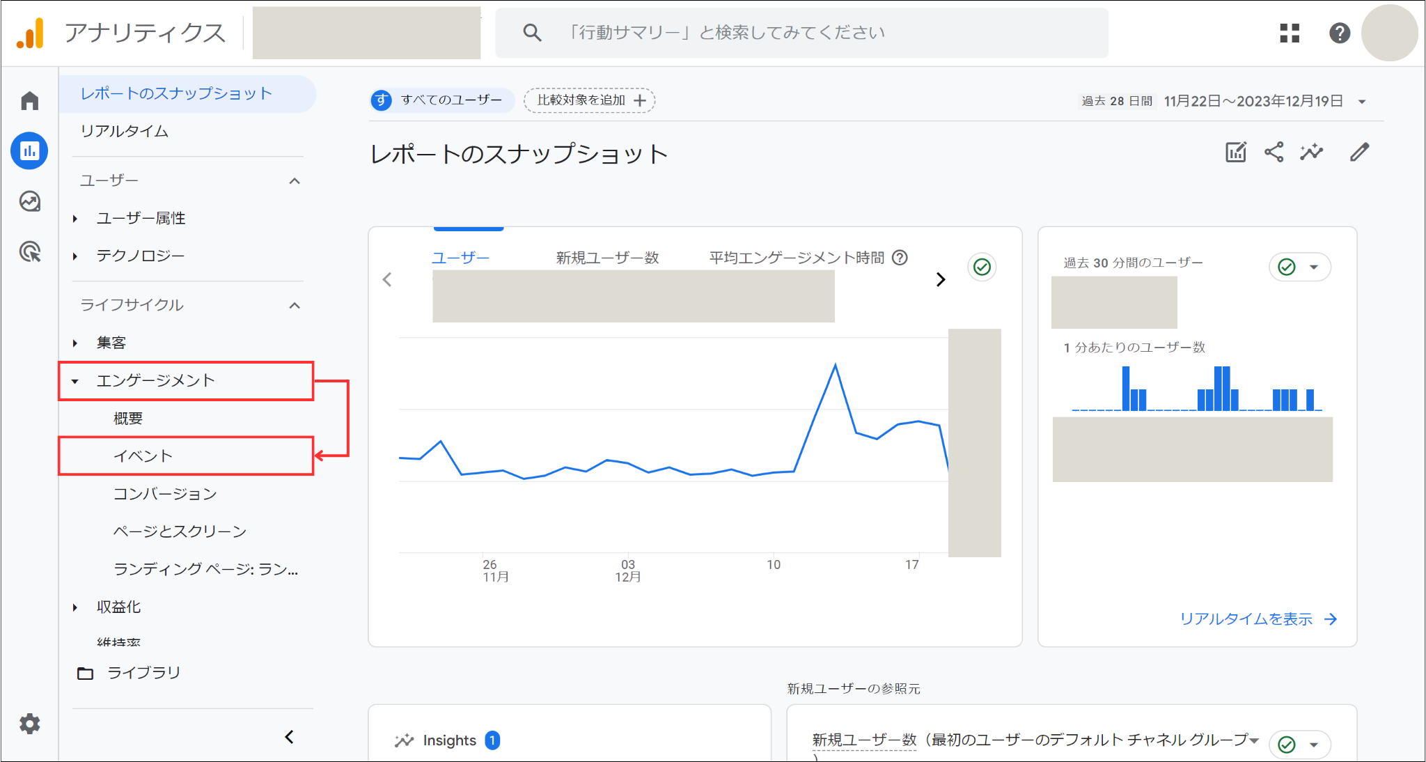Googleアナリティクス「イベント」画面