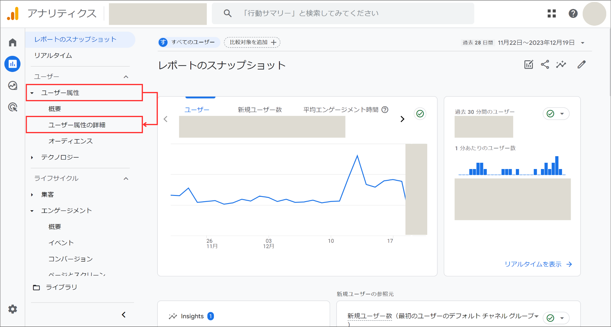 Googleアナリティクス「ユーザー属性」画面