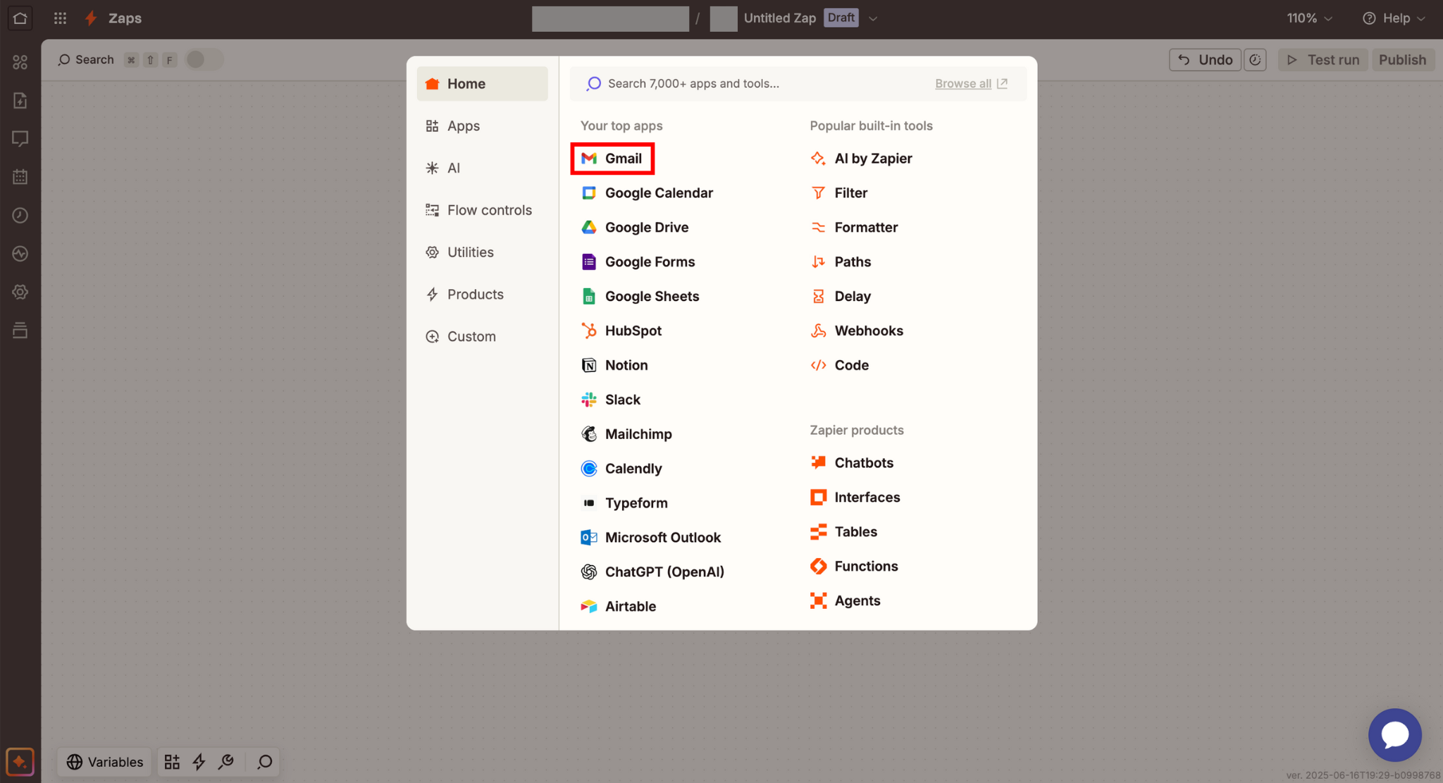 次に、アクション選択画面から「Gmail」を選択します。